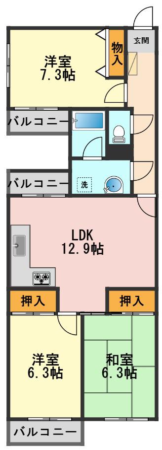 ラ・ポール7番館(3LDK/3階)の間取り写真