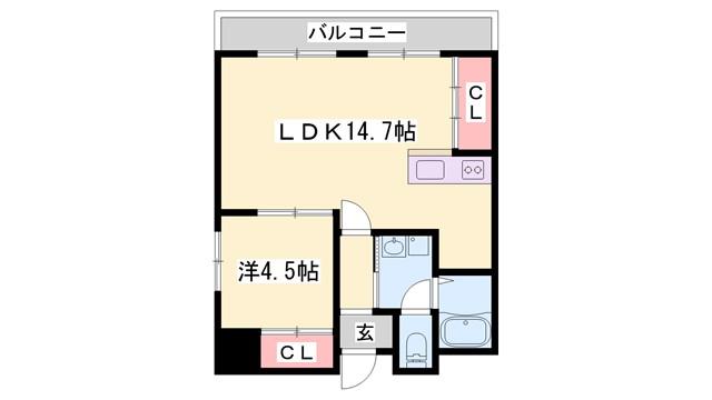 シャトー三和III号館(1LDK/4階)の間取り写真