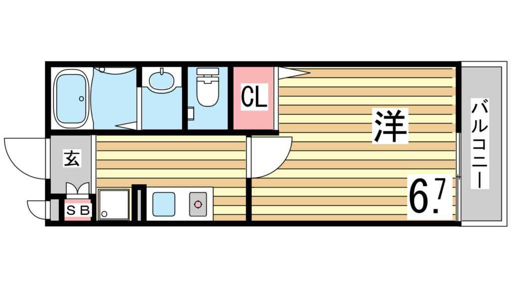 セジュール西代I(1K/1階)の間取り写真