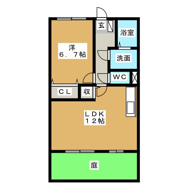 スプルース下俣(1LDK/1階)の間取り写真
