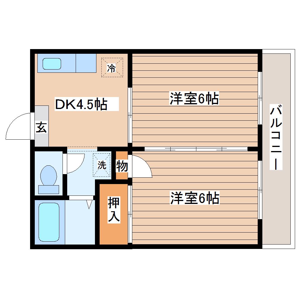 イン南八木山(2K/1階)の間取り写真