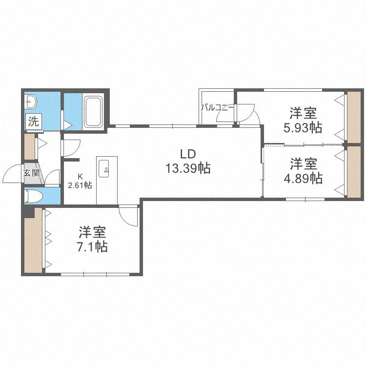 CITY PREMIER北6条(3LDK/2階)の間取り写真