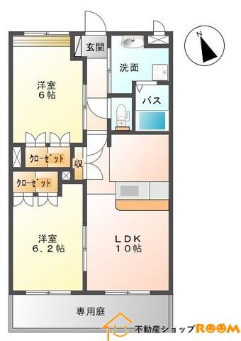 クイーンズ優(2LDK/1階)の間取り写真