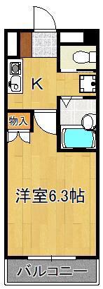 ヨークス本城(1K/4階)の間取り写真