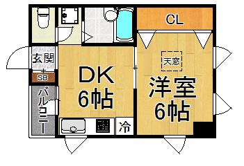 グランドパレス甲子園(1DK/3階)の間取り写真