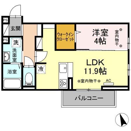 D-ROOMグランデフォンテーヌ(1LDK/2階)の間取り写真