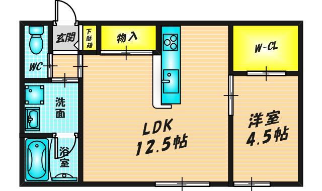 LUXE本町(1LDK/1階)の間取り写真