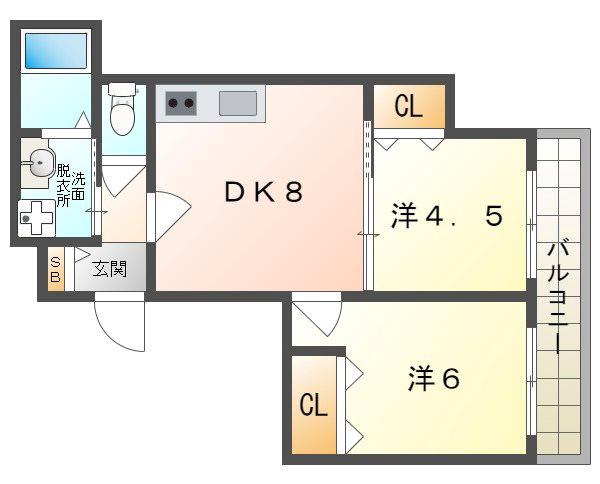 クリエオーレ菊水通(2DK/2階)の間取り写真
