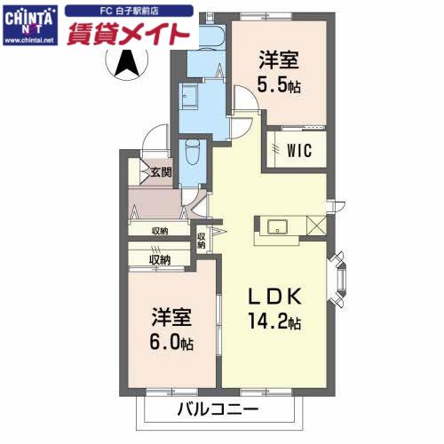 ST.MARINERS CRADLE A棟(2LDK/2階)の間取り写真
