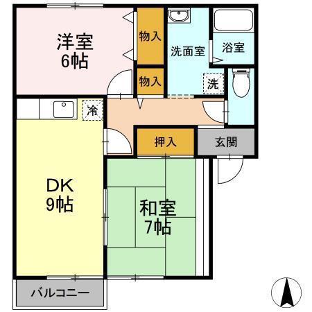 パレスフィールド A(2DK/2階)の間取り写真