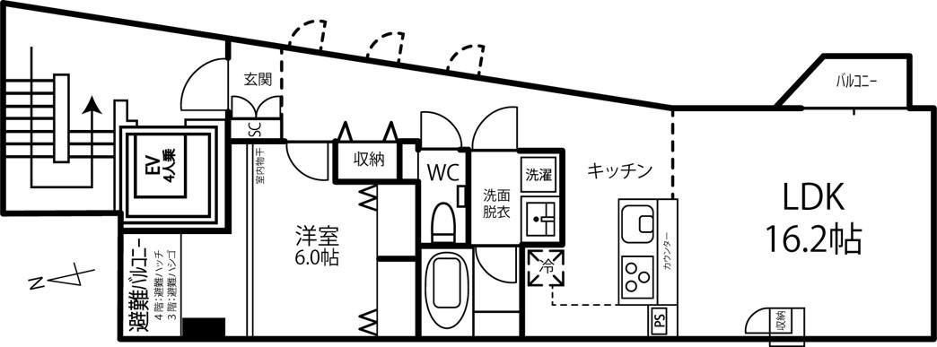 ビサンテ恵比寿(1LDK/3階)の間取り写真