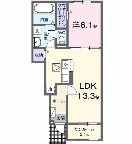 名鉄竹鼻線 笠松駅 徒歩30分 2階建 築1年(1LDK/1階)の間取り写真