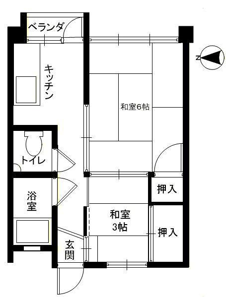 第一白川ハイツ(2K/4階)の間取り写真