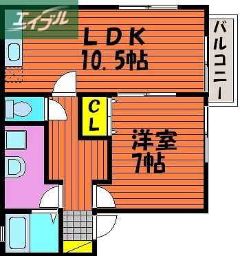 ARROWS CASA MONOPLUS 福富東 D棟(1LDK/2階)の間取り写真