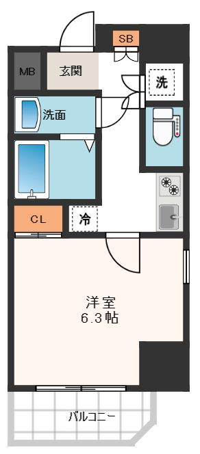 ララプレイス京町堀プロムナード(1K/9階)の間取り写真