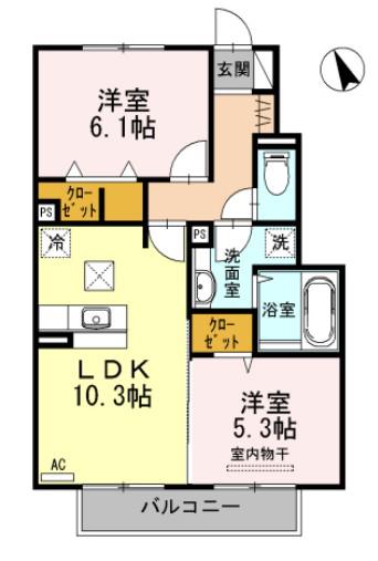 レジデンス竹下(2LDK/1階)の間取り写真