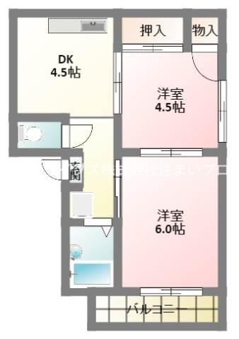 ワールドライフ中田Ⅰ(2DK/2階)の間取り写真