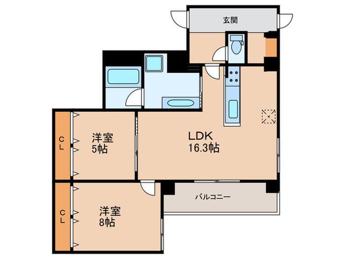 THE TEN GOOD 祖原II(2LDK/3階)の間取り写真
