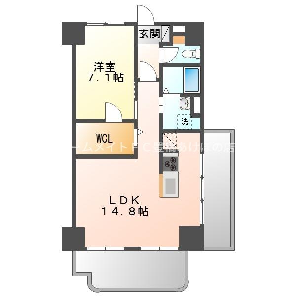 第1丸中マンション(1LDK/6階)の間取り写真