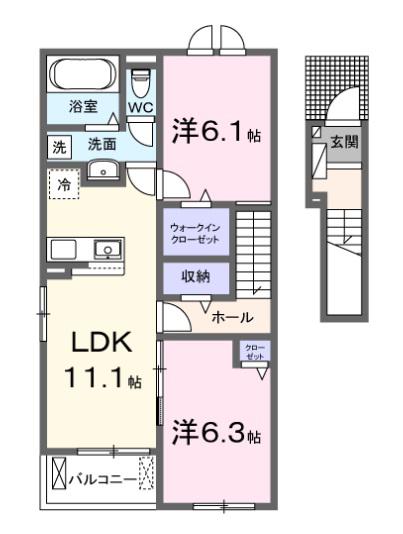 アウロ一ラ・新田A(2LDK/2階)の間取り写真