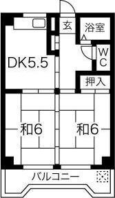 メゾンドゥ田園B(2DK/1階)の間取り写真