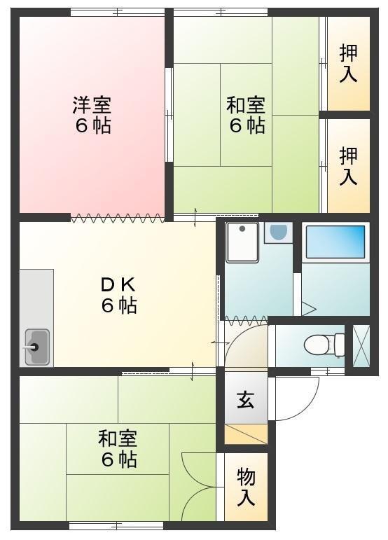 レジデンスビューティD(3DK/1階)の間取り写真
