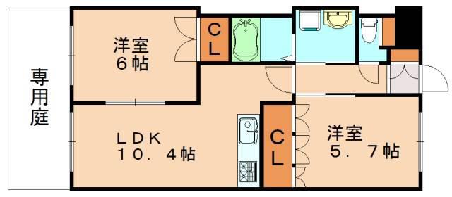 シャンピア希(2LDK/1階)の間取り写真