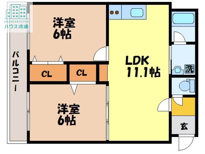 ディアコート大橋(2LDK/2階)の間取り写真