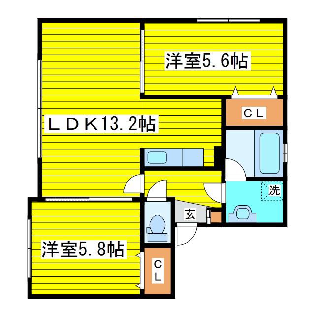 ルチェア(2LDK/2階)の間取り写真