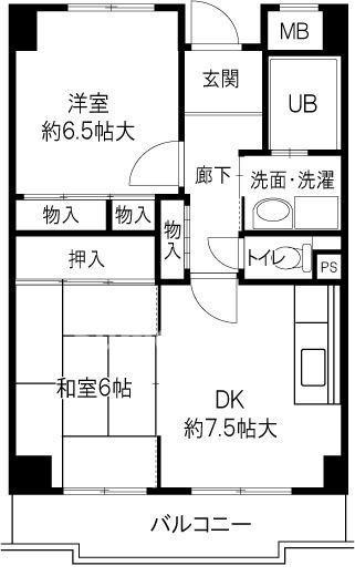 加島フラット(2DK/2階)の間取り写真