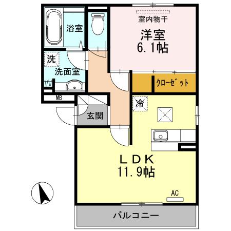 プランドール曙(1LDK/2階)の間取り写真