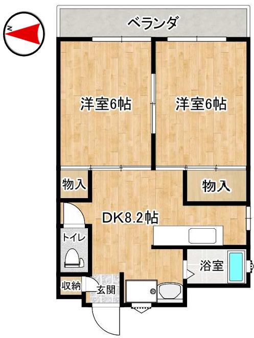 エルディ東住吉(2DK/5階)の間取り写真