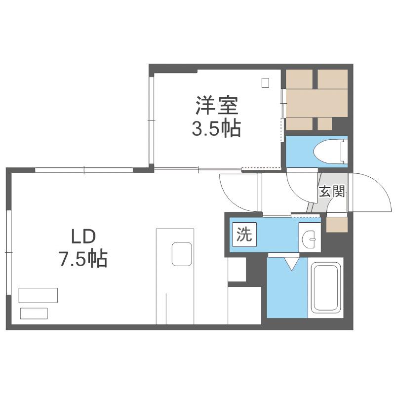 S-RESIDENCE厚別南(1LDK/4階)の間取り写真