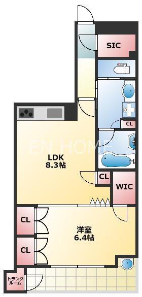 センティア四天王寺・夕陽ヶ丘(1LDK/4階)の間取り写真
