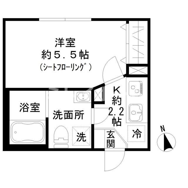 ストライプス東大井(1K/2階)の間取り写真