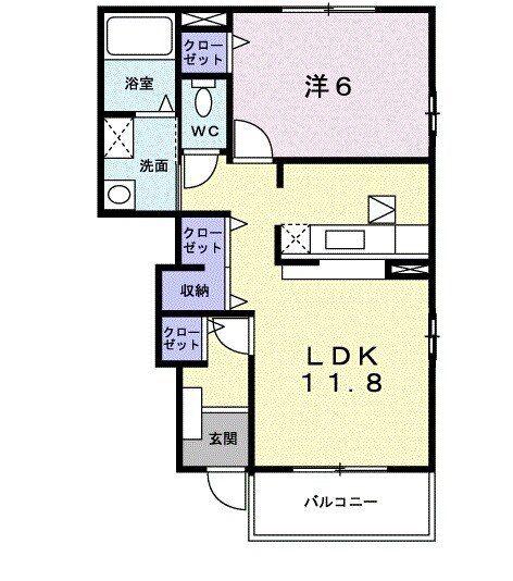 カーサプラシード(1LDK/1階)の間取り写真