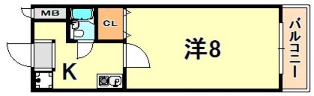 ラフォーレ兵庫B(1K/4階)の間取り写真