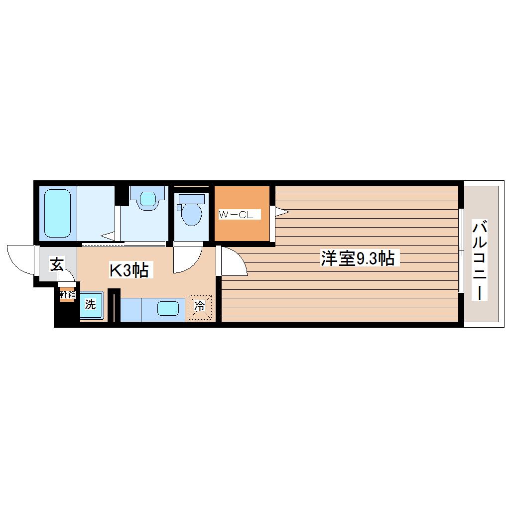 D-ROOMあすと長町IV(1K/2階)の間取り写真