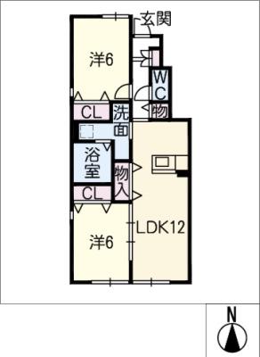コンフォール片坪(2LDK/1階)の間取り写真