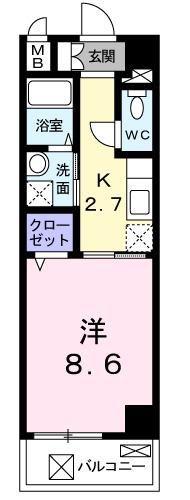 ヒルズ ビッグ ウエスト(1K/1階)の間取り写真