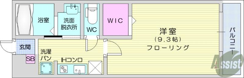 DーROOMあすと長町 Ⅳ(1K/2階)の間取り写真