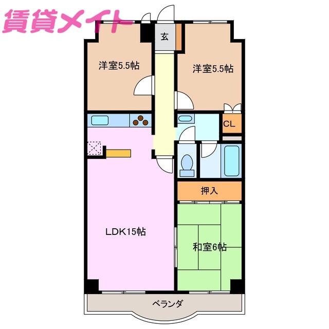 丸美ロイヤルリバーパーク川原町(3LDK/3階)の間取り写真