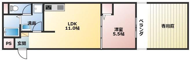 武庫之荘コーポラス(1LDK/1階)の間取り写真