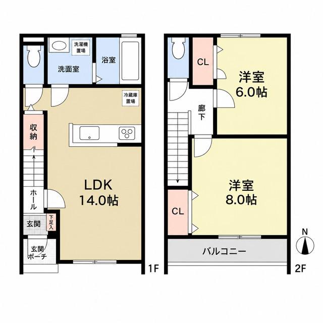 J WING イースト(2LDK/2階)の間取り写真