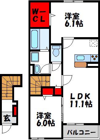 ティーダ水巻 B(2LDK/2階)の間取り写真