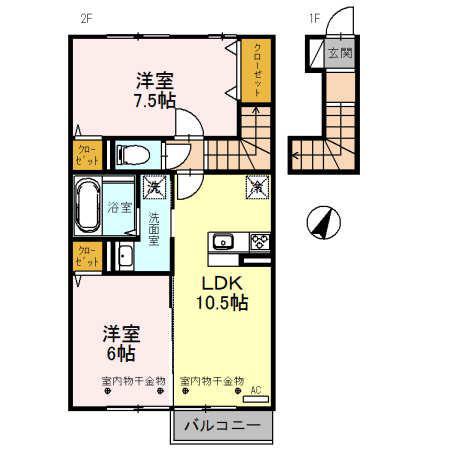D-ROOM利田A棟(2LDK/2階)の間取り写真
