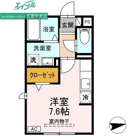 ソシア ヴィルヌーヴ B(ワンルーム/2階)の間取り写真