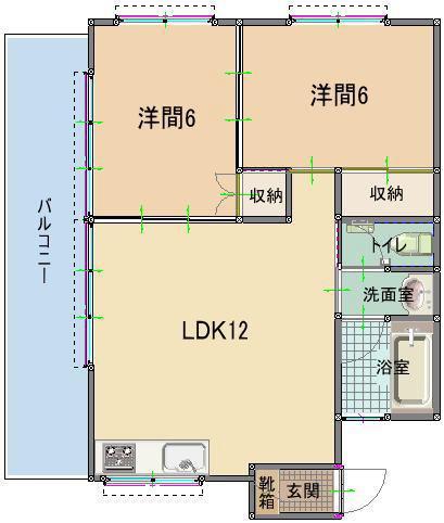 マンションHAPPY(2LDK/4階)の間取り写真