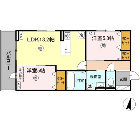 アゼリア水前寺(2LDK/3階)の間取り写真