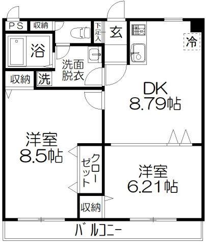 ユーロイヤルA棟(2DK/2階)の間取り写真